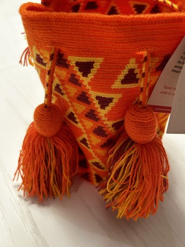 NWT Authentic Tejeduria Mochila Wayuu 100% Colombia Handmade Bag Orange Yellow - Picture 4 of 10