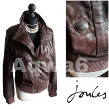 Ladies Joules Leather Brown Vintage Jacket Coat Uk Size 10
