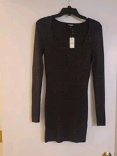 Express Glitter Bodycon Square Neck Long Sleeve Mini Sheath Dress. Size M