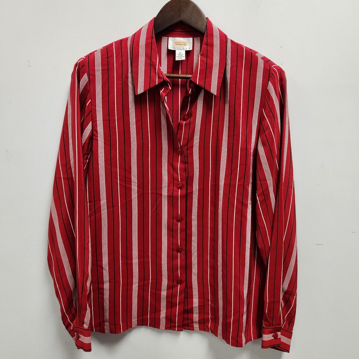 Talbots Womens Pure Silk Long Sleeve Blouse Size 12P Button Front