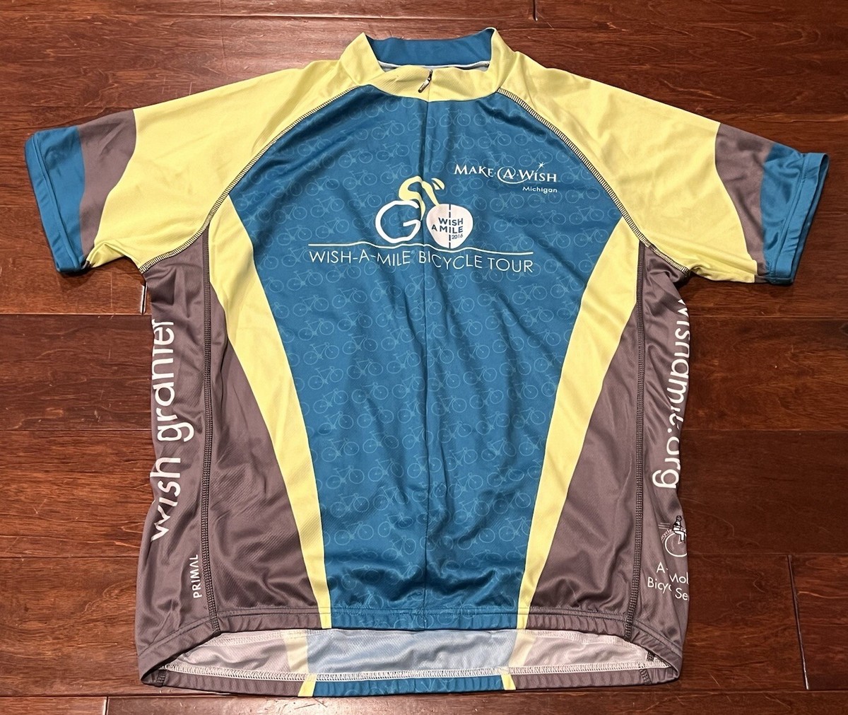 Primal Gray Mens XL Michigan Wish Bicycle Tour 3/4 Zip Pocket Cycling Jersey