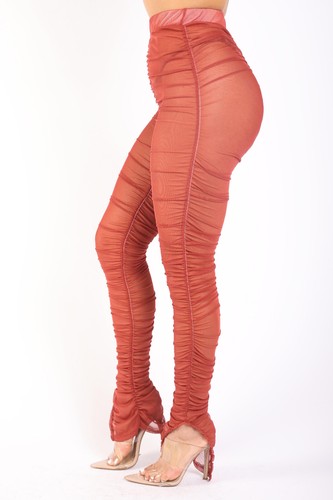 Women's Casual Solid Ruched Mesh Sexy Leggings Elastic Waist Home Daily Comfy - Picture 53 of 58