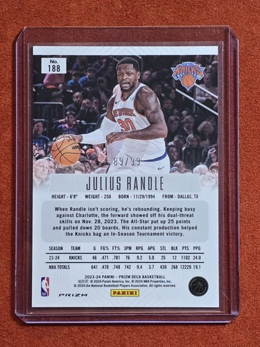 23-24 Deca Prizm JULIUS RANDLE Purple Prizm #'d/99 Minnesota Timberwolves - Picture 2 of 3