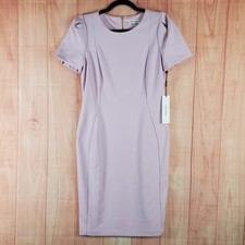 Calvin Klein Scuba Crepe Sheath Dress Womens 10 Purple Stretch Pleated Back Zip