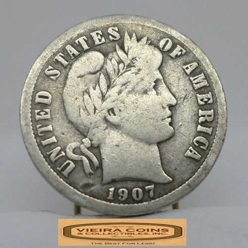 1907 Barber Silver Dime, 90% Silver - #C57299NQ