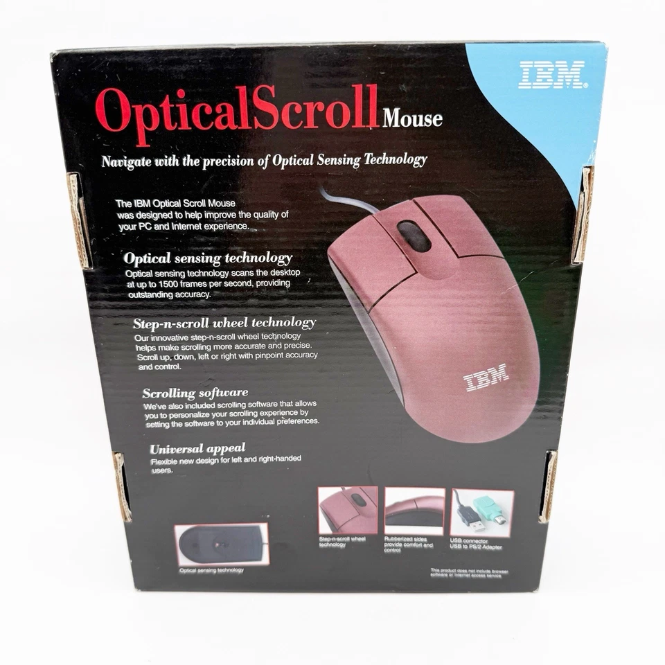 New In Box IBM 31P8202 Optical Navigator Mouse, Vintage PC Accessories Maroon - Image 3 of 3