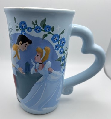 Disney Cinderella & Prince Charming Blue Heart Shaped Handle Ceramic Mug READ
