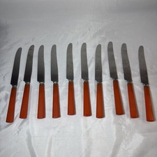 Rusco MCM Vintage MADE IN USA ORANGE HANDLE Knife Set Of 10 RARE GG