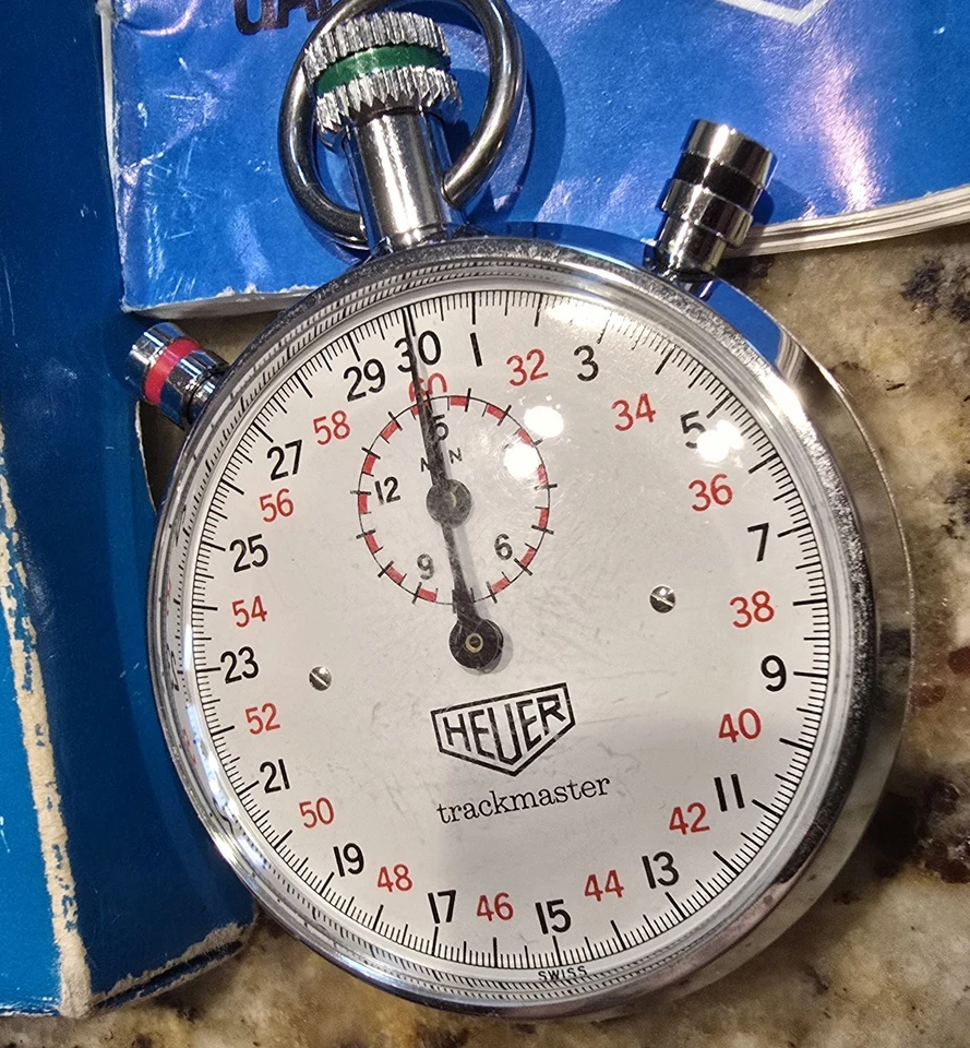 Cronómetro Heuer Trackmaster 3" 3 botones vintage funciona, caja, manual de instrucciones Foto 3 de 4