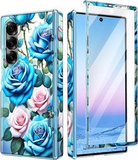Samsung Galaxy Z Fold 6 Case with Built-in Screen Protector, Gold Glitter Marble