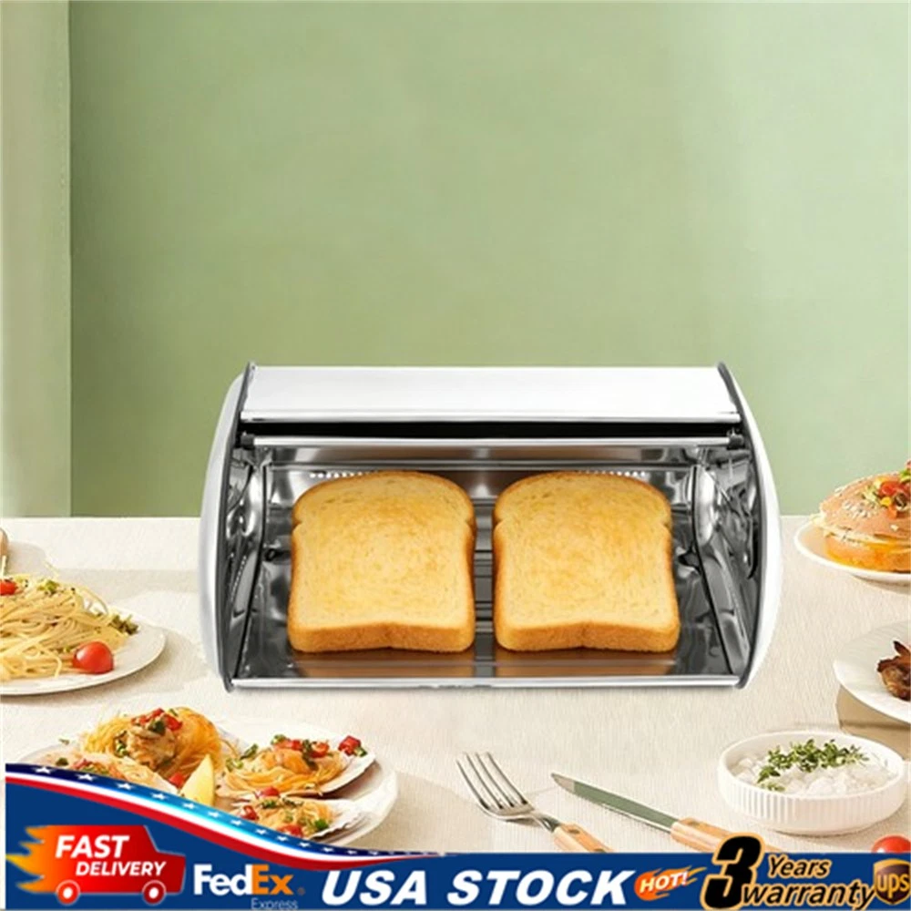Stainless Steel Bread Box Storage Bin Kitchen Cake Food Container Bread Holder