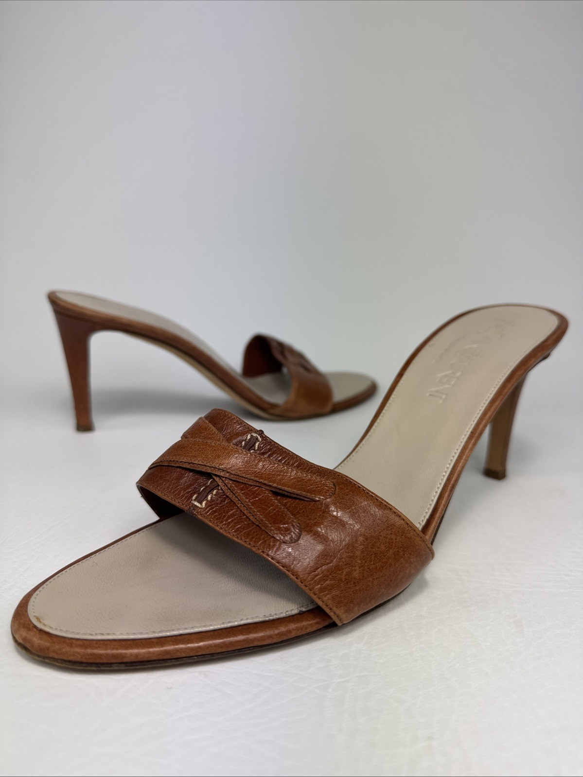 Sandali YSL vintage tacco mules slip on pelle marrone Yves Saint Laurent