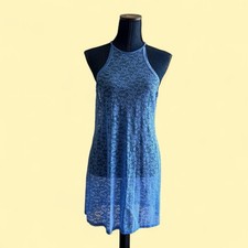Victoria  s Secret Blue Lace High Neck Racer Back Slip Dress Size Large