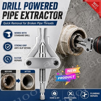 Drill-Powered Broken Thread Extractor for 1/2,3/4-1 Inch Plastic Pipe,Hot Sale