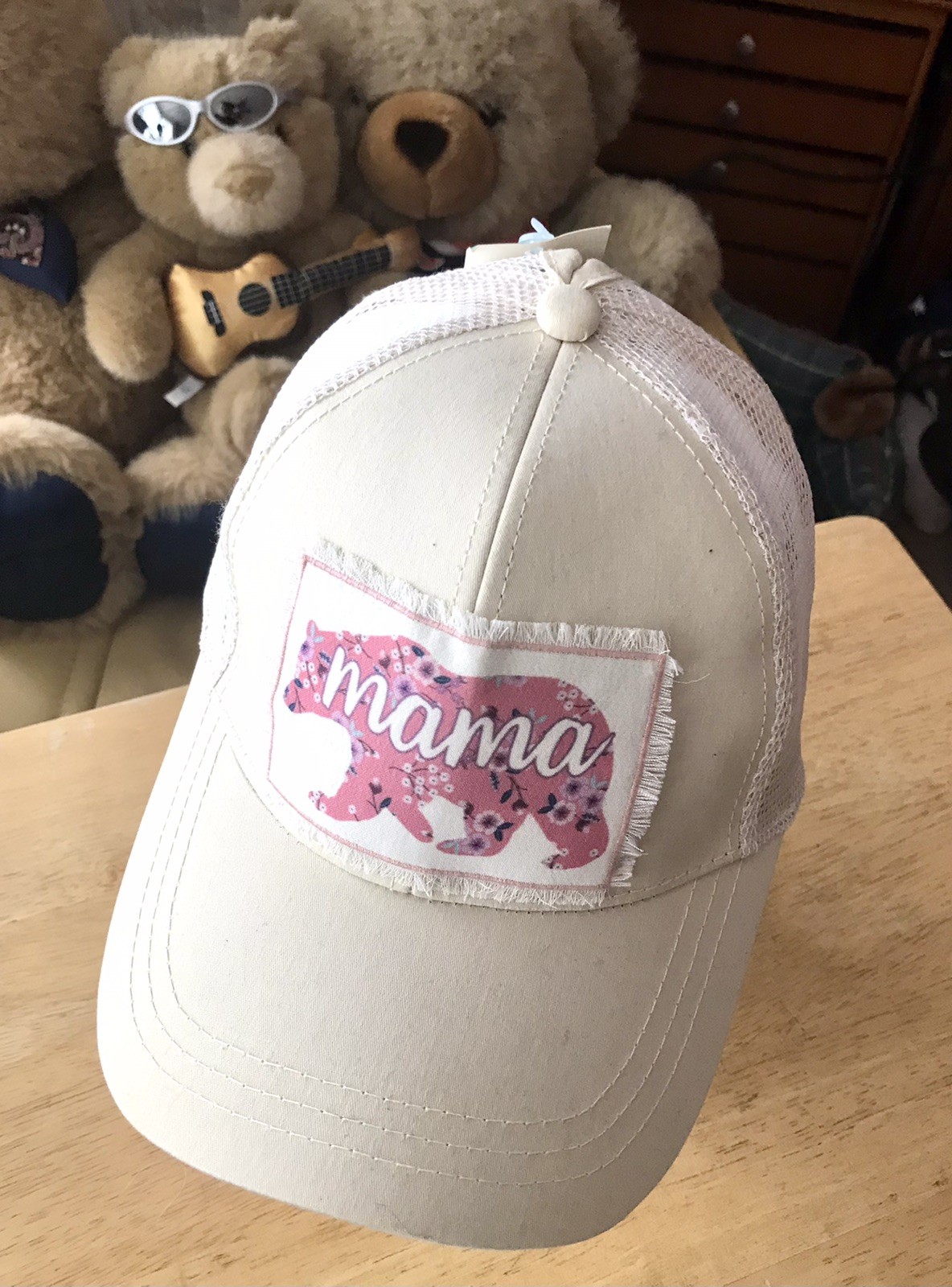 PONY Cappello camionista mamma orso Southern Junkie taglia unica marrone rosa coda di cavallo nuovo con etichette