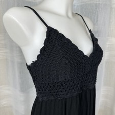 Midi Dress Size MED Black Crochet Lace Empire Waist Boho Resort Babydoll