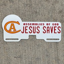 1960 Era Christ For All Assemblies Of God License Plate Topper Auto Jesus Saves