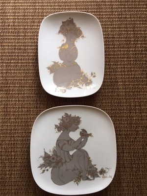 2 x Rosenthal Samuramat Wandteller L 32,5 cm/30,5 cm B. Wiinblad Porz. 1970/80