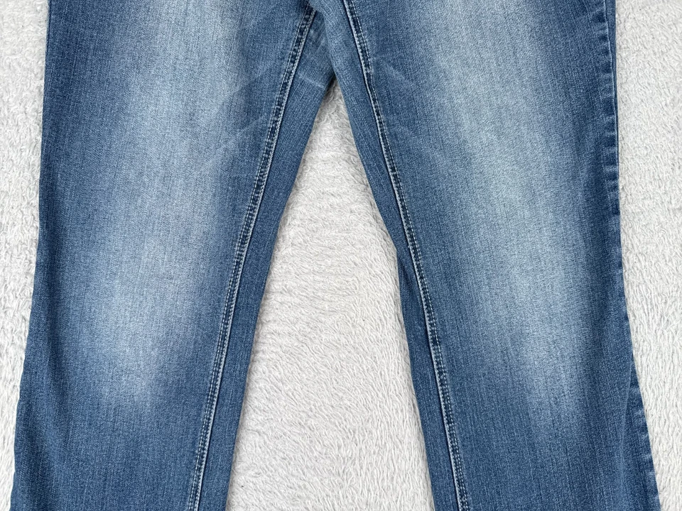 Pantalones de mezclilla Earl Jean para mujer 16 azules ajustados bootcut bling tiro medio mezcla de algodón 34x31 Foto 3 de 4