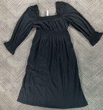 Gap Women’s Black Maxi Dress Smocked Long Puff Sleeve Square Neck Size Large NWT