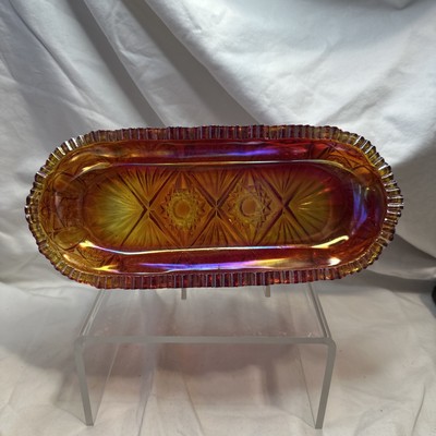 L. E. Smith Comet of the Stars Red Iridescent Carnival Glass bowl 10.5''