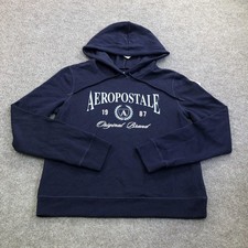 Aeropostale Hoodie Sweatshirt Teens Medium Blue Fleece Pullover Brand 1987 Logo