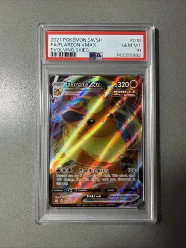 2021 Pokémon SWSH FA/Flareon Vmax Evolving Skies #018 PSA 10
