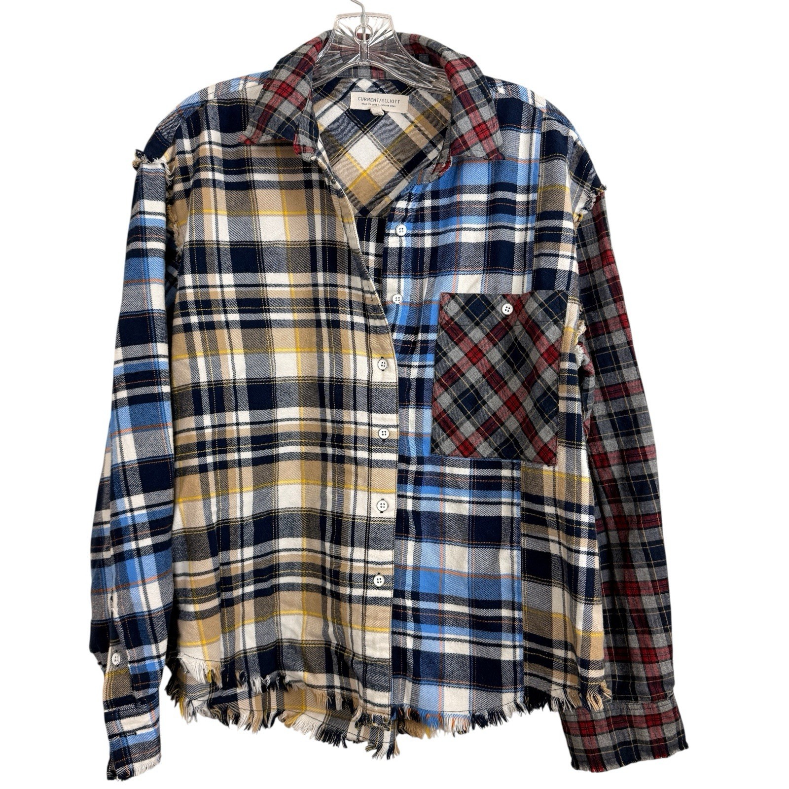 Current Elliott Patchwork Flannel Plaid Shirt Sz … - image 1