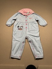 VTG Baby Mickey And Co Disney Embroidered Minnie Denim One Piece 24 Months Rare