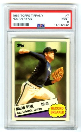 NOLAN RYAN~RARE (POP 239) 1985 TOPPS "TIFFANY" RECORD BREAKER PSA-9 MINT CARD #7