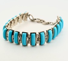 Vintage 925 Sterling Silver Blue Turquoise Bracelet Signed MD 
