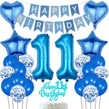 Birthday Decorations 11 Year Boy, Balloon 11th Birthday, Blue Foil Balloon 1...