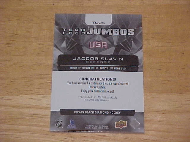 Jaccob Slavin 2025-26 Black Diamond TEAM LOGO JUMBOS   USA   Hurricanes - Image 2 of 2