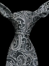 John W. Nordstrom Tie 100 Silk Gray Black Silver Paisley 60 in Made in USA