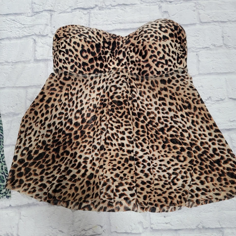 Merona Lot 2 sz Medium Tankini Swimsuit Tops Leopard Blue Swim Twist Flowy Sheer - Image 2 of 4