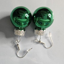 Green Silver Round Metal Dangle/Drop Hook Earrings No Stone for Lobe
