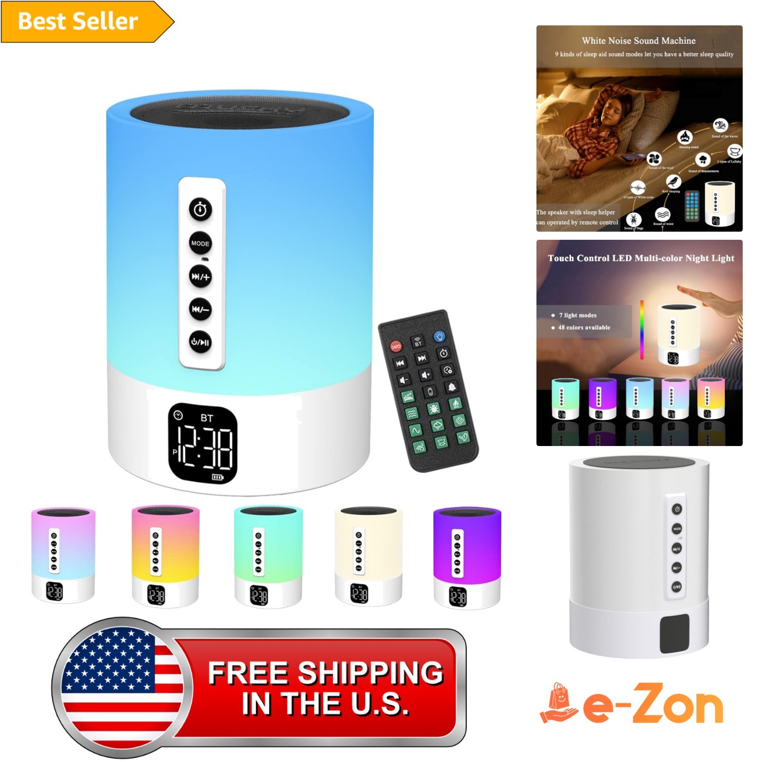 Alarm Clock Bluetooth Speaker, Sound Machine, Night Light, Teen Girl Gifts