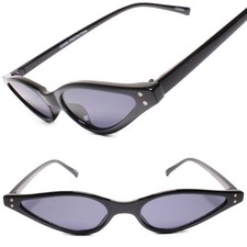 Stylish Womens Pointy Cat Eye Trendy Unique Narrow Slim Chic Black Sunglasses