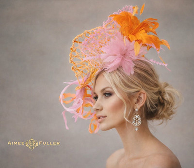 Kentucky Derby Fascinator Bridal Hat Baby Pink Fuchsia Orange Hat Royal Ascot