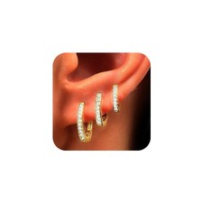 ORANGELOVE 3 Pairs 14K Gold Plated Huggie Hoop Earrings 8mm, 10mm, 12mm,