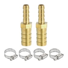 2Pcs 1/4" to 3/8" Brass Hose Barb Reducer with 4 Clamps for Air Water Fuel *lg