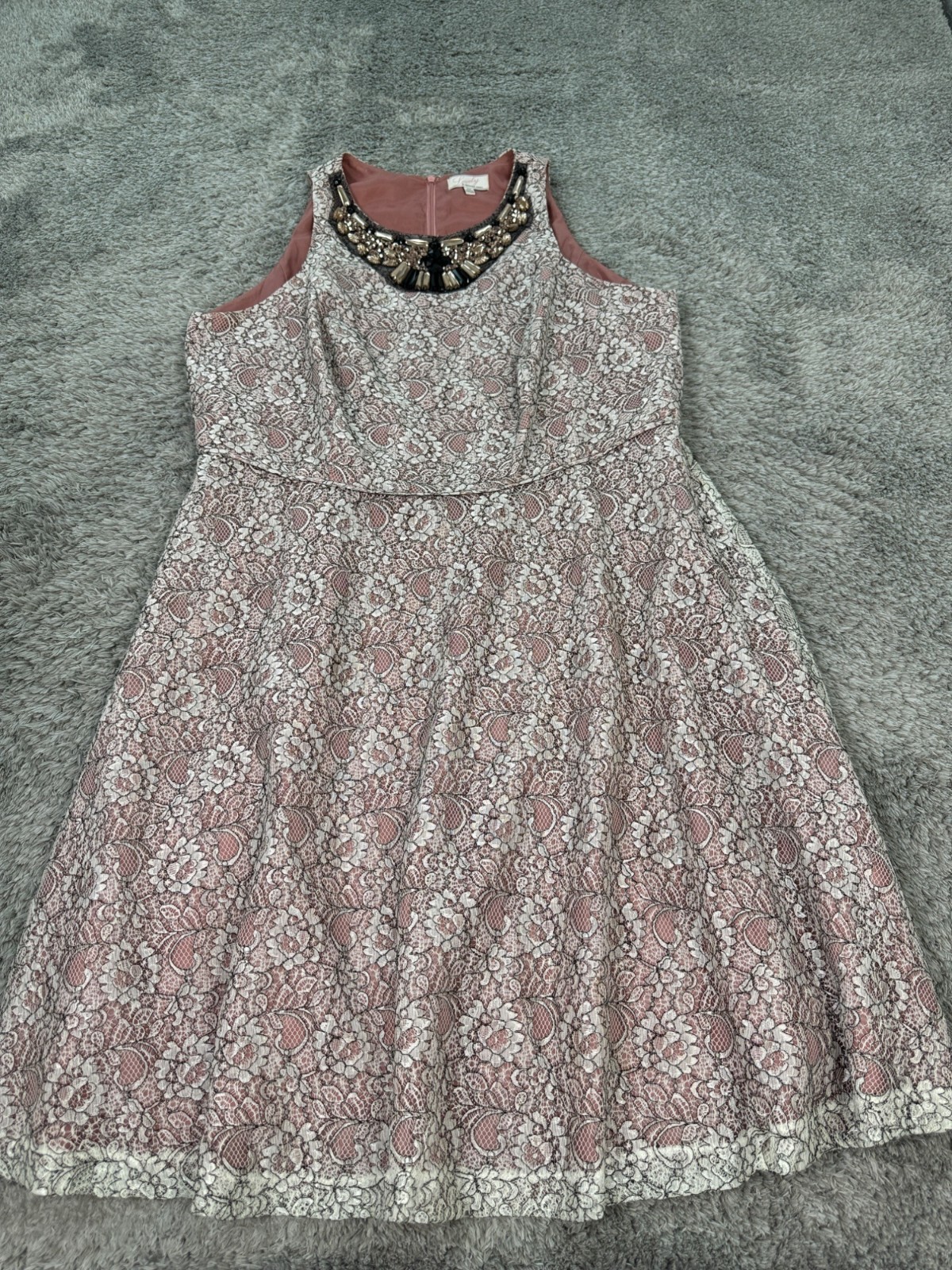 Adrianna Papell Dress Women 18 W LOVELY Pink Lace Beaded Sequin Evening Cocktail