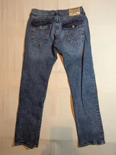 True Religion Jeans Men's 34 Ricky Relaxed Straight Leg Flap Pockets Denim Blue