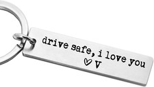 Drive Safe I Love You Keychain Personalized Initial Engraved Keychain for Him