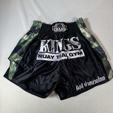Kings Shorts Mens Large Black Muay Thai Kickboxing MMA Training Gym Boxing Satin