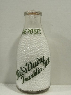 SRPQ Milk Bottle Gile's Dairy Franklin NH MERRIMACK CO Bottle Filler Machine Dep