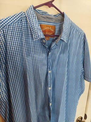 Red Camel Brand XL Mens Short Sleeve Shirt Blue Checked Pattern