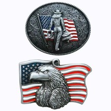 Native American Flag Belt Buckles, 2 Pieces, 2 Styles, Eagle Design 06 SET 