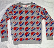 Kappa Sweatshirt Mens Large All Over Print Logo Gray Pullover Crewneck Fleece