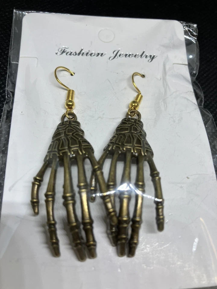 Skeleton Hand Halloween Goth Novelty Antique Bronze Style Dangle #253 - Image 2 of 4